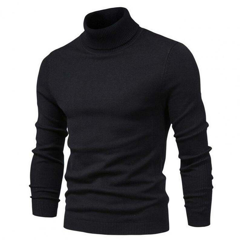 Sweater kasual lengan panjang pria, Pullover kasual kerah tinggi Sweater rajut lembut hangat musim gugur musim dingin Pullover dengan Slim Fit warna Solid