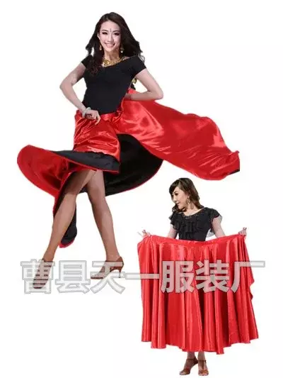 Odzież do tańca Performance kobiety czerwona czarny haczyk pętla hiszpańska spódnica Flamenco Plus rozmiar kobiece cygańskie dziewczyny satynowe sukienka jedwabna