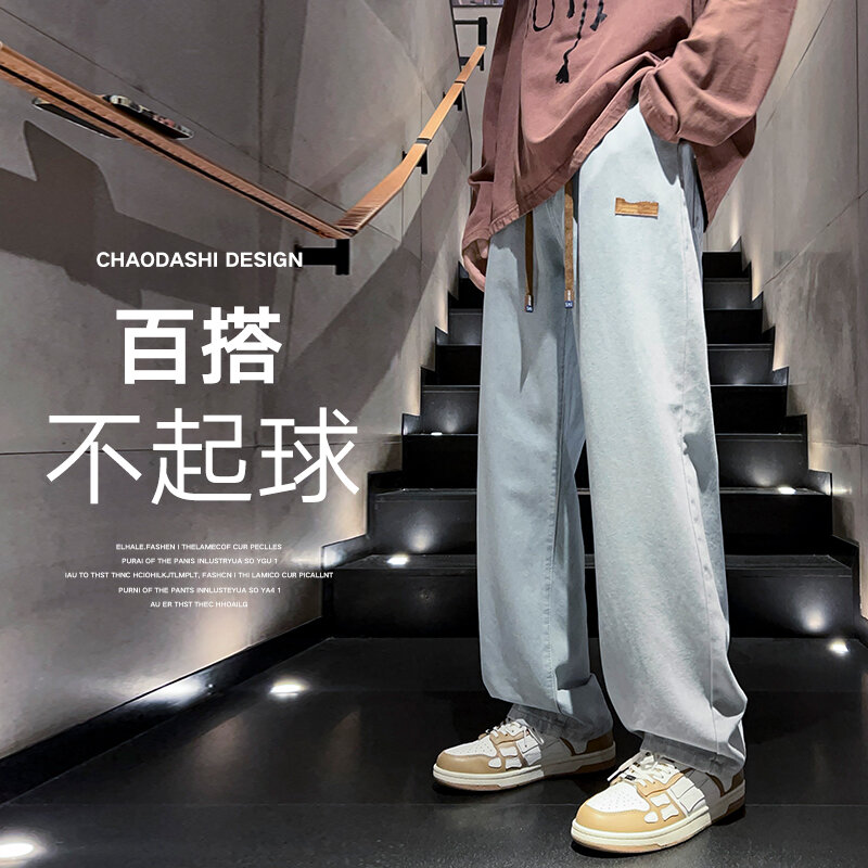 2022 New Blue Jeans Trousers Mens Casual Vintage Straight Harajuku  Baggy Belt Jeans Korean  High Quality Trendy Denim Pants