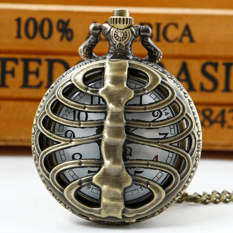 Reloj de bolsillo con colgante para hombre y mujer, accesorio de pulsera de cuarzo con diseño de Calavera, costillas y huesos, estilo Punk clásico y Retro, Unisex