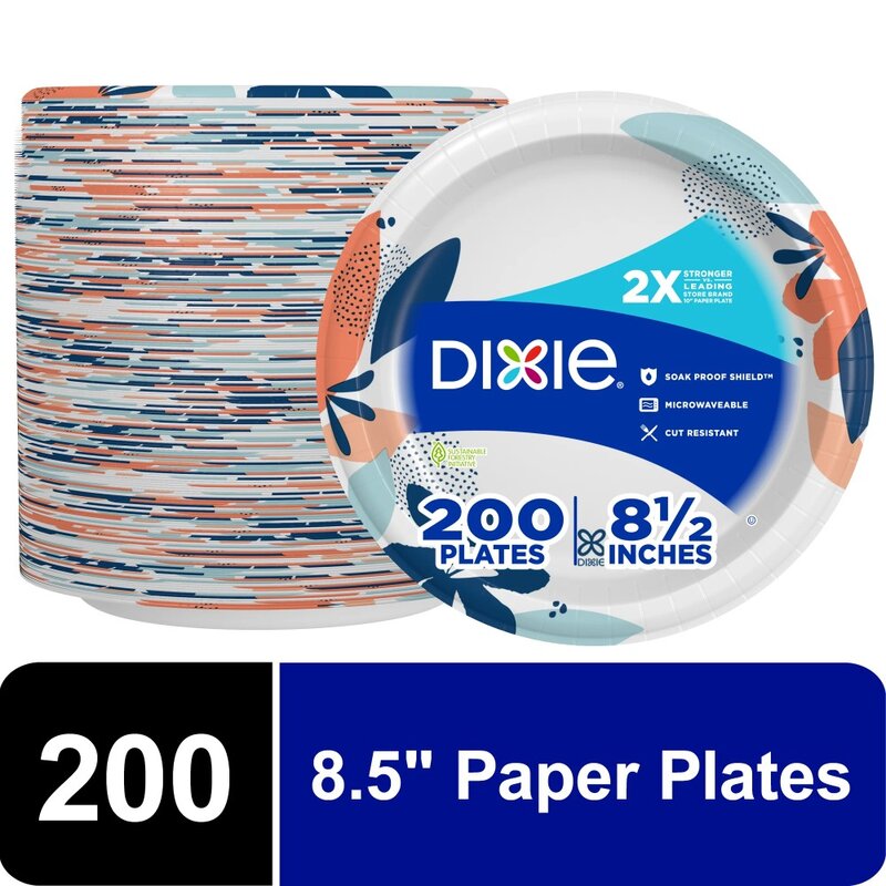 Pelat kertas sekali pakai Dixie, multiwarna, 8.5 dalam, 200 Hitungan