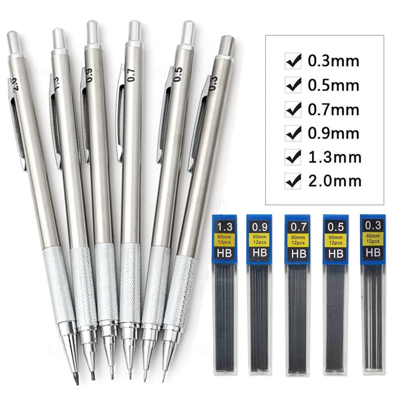 Mechanical Pencil Set Full Metal Art Drawing Painting Automatic Pencil 0.3 0.5 0.7 0.9 1.3 2.0mm with Leads Office School Supply