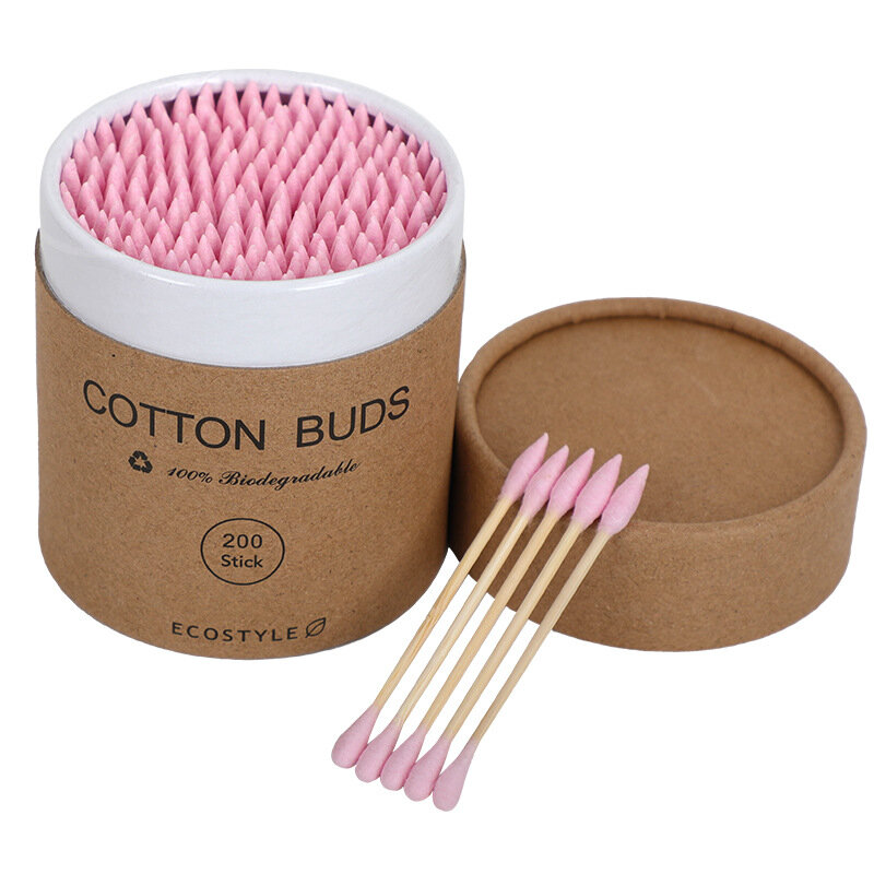 200PCS/Box Colorful Disposable Double Head Cotton Swab Bamboo Sticks Cotton Swab Buds Cotton For Makeup Nose Ears Cleaning 2#