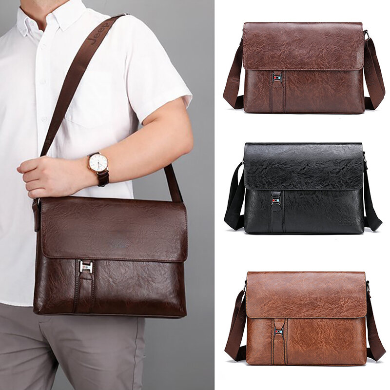 Men'S Briefcase PU Leather Ipad A4 Document Shoulder Executive Work Business Work Messenger Crossbody Side Male Designer Bag
