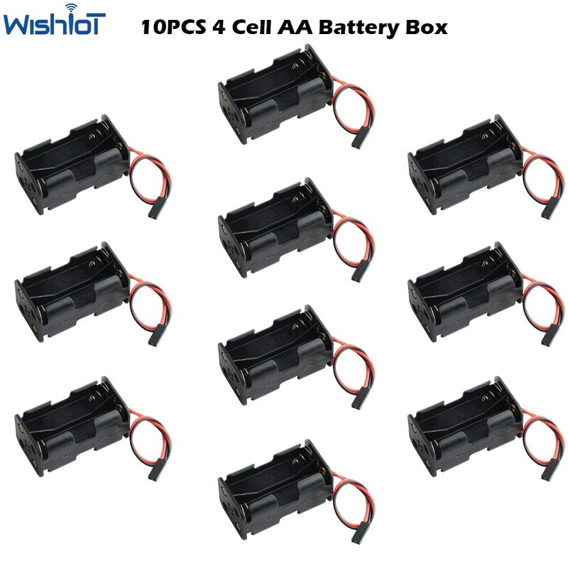 Caja de soporte de batería AA de 4 celdas, caja de ranura de batería de doble capa, conector JR, receptor, paquete de batería de 6V para modelo RC Servo Tester, 10 piezas