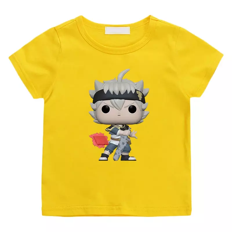 Schwarzer Klee gedruckt niedlichen Anime T-Shirts Kawaii Manga T-Shirt Baumwolle Kurzarm T-Shirt High Street Jungen/Mädchen T-Shirt