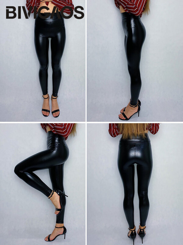 BIVIGAOS Fashion Wanita PU Kulit Celana Elastis Tinggi Pinggang Musim Dingin Legging Slim Beludru Kulit Legging Kurus Bulu Celana