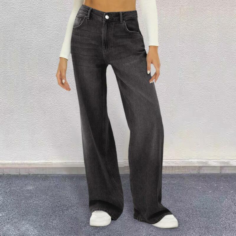 Jeans hose mit weitem Bein, stilvolle Damen jeans mit hoher Taille und weitem Bein und mehreren Taschen für den täglichen Gebrauch, einfarbige Jeans hosen