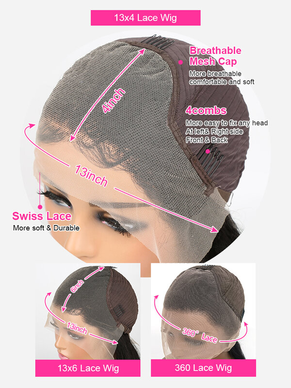 Peruca frontal de renda reta óssea para mulheres, perucas brasileiras de cabelo humano, peruca frontal de renda 360, 13x4, 13x6, HD transparente, 30 in, 40in
