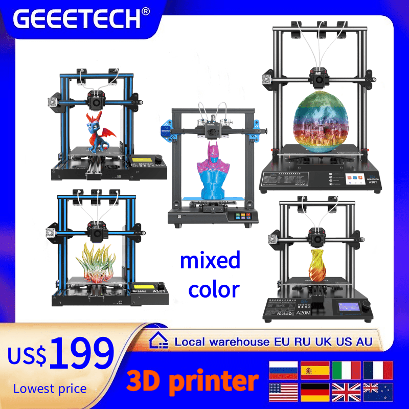 Geeetech A30T A20M A10T A10M Mizar M  большой 3d принтер многоцветный 3 экструдер двойной оси z, 320*320*420, высокая точность быстрого сборки 3d принтер DIY kit