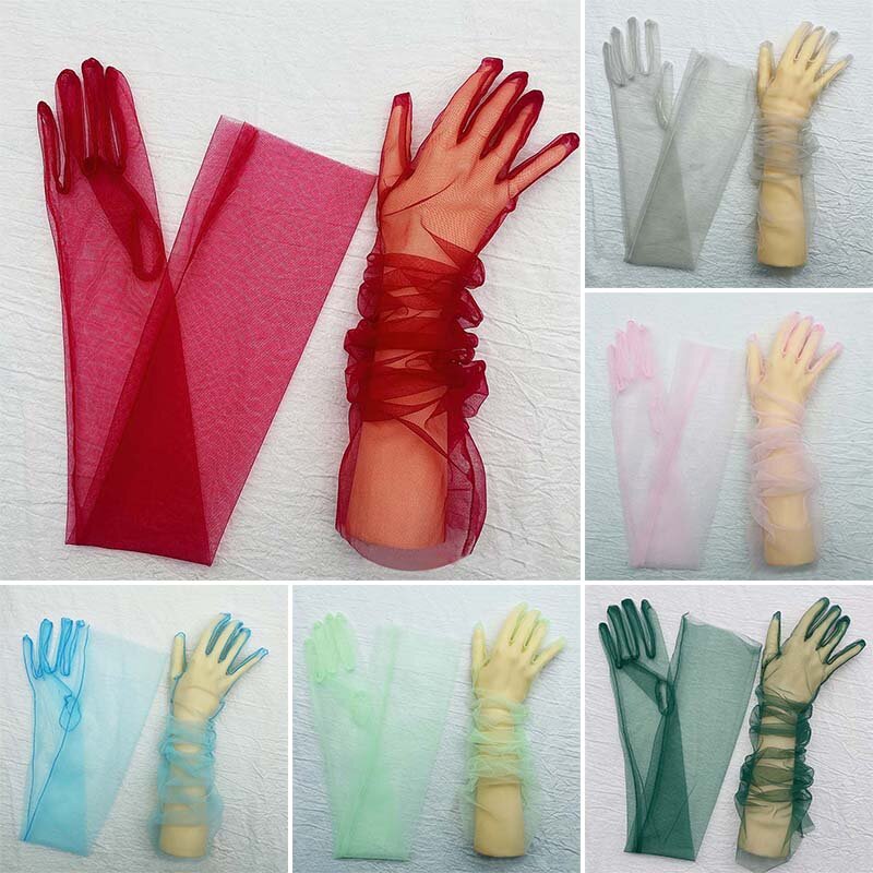 70cm Extra Long Ultra Thin Gloves For Women Elbow Long Wedding Bride Dress Mittens Sheer Transparent Sexy Sunscreen Vintage