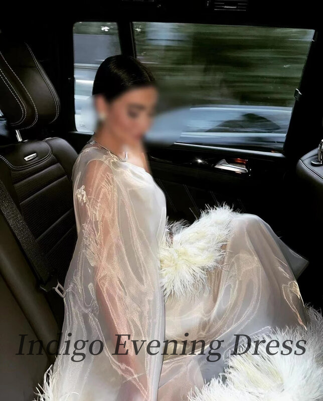Indigo One Shoulder Prom Dresses Feathers Floor-Length A Line Women Formal Occasion Dress 2023 vestido de fiesta