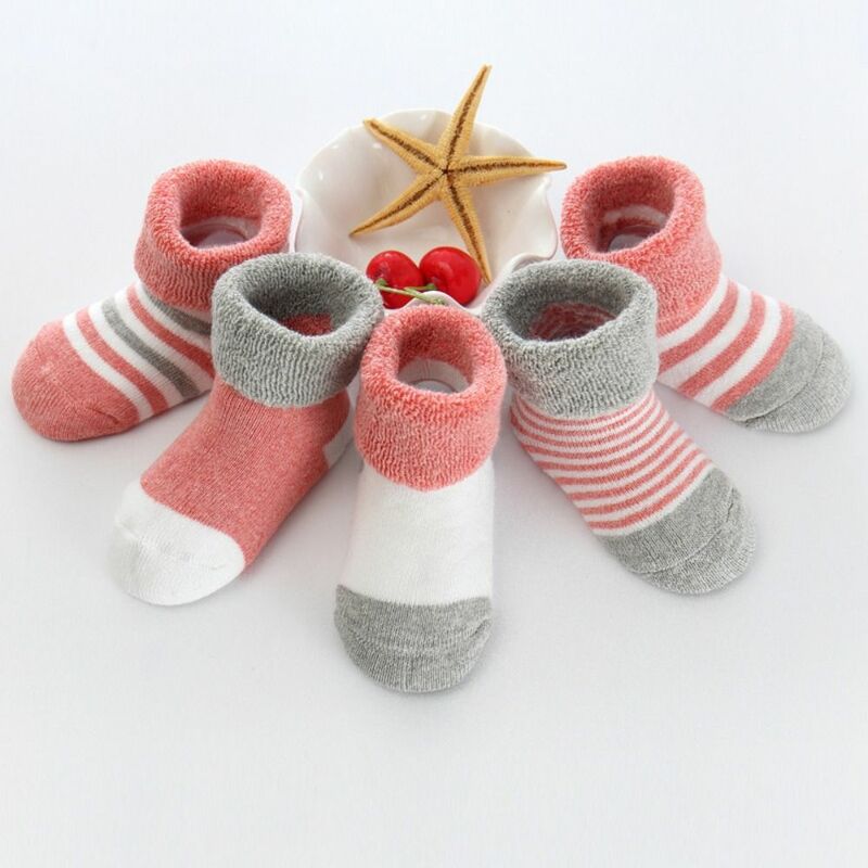 5 pairs Korean Style Thicken Baby Socks Star Pattern Baby Hosiery Newborn Baby Socks Autumn&Winter Soft Home Sleep Socks
