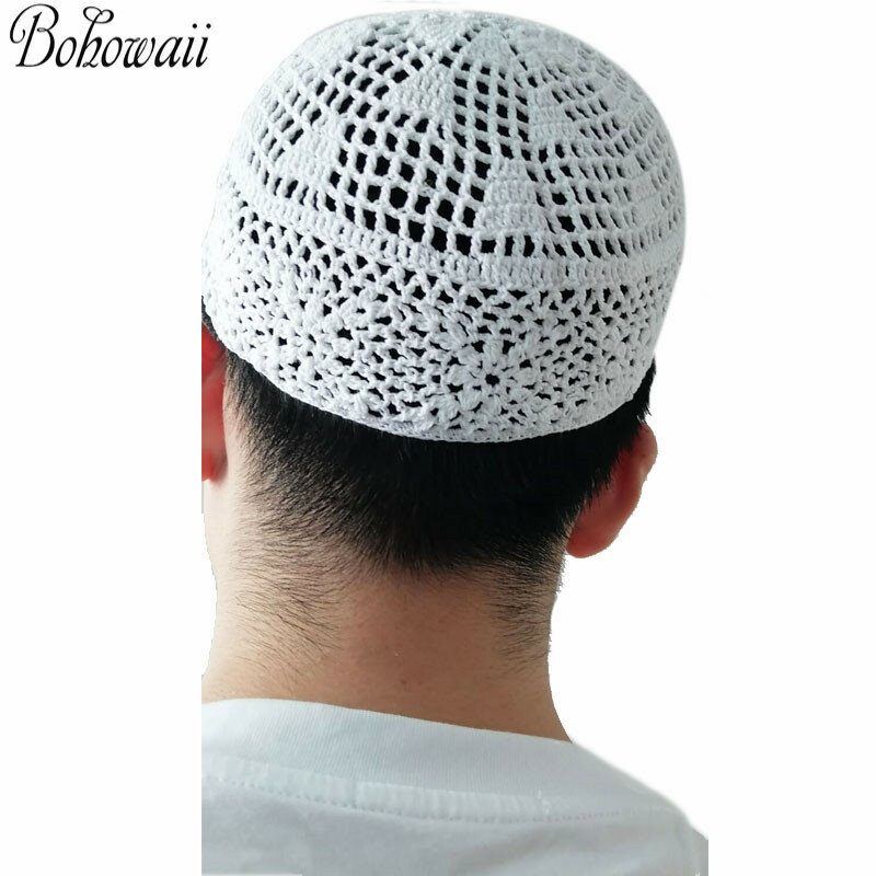 BOHOWAII-Tampão de Crânio de Algodão Respirável para Homens, Chapéus de Oração Muçulmanos, Tampão Islam Kippa, Presentes Ramadan Eid