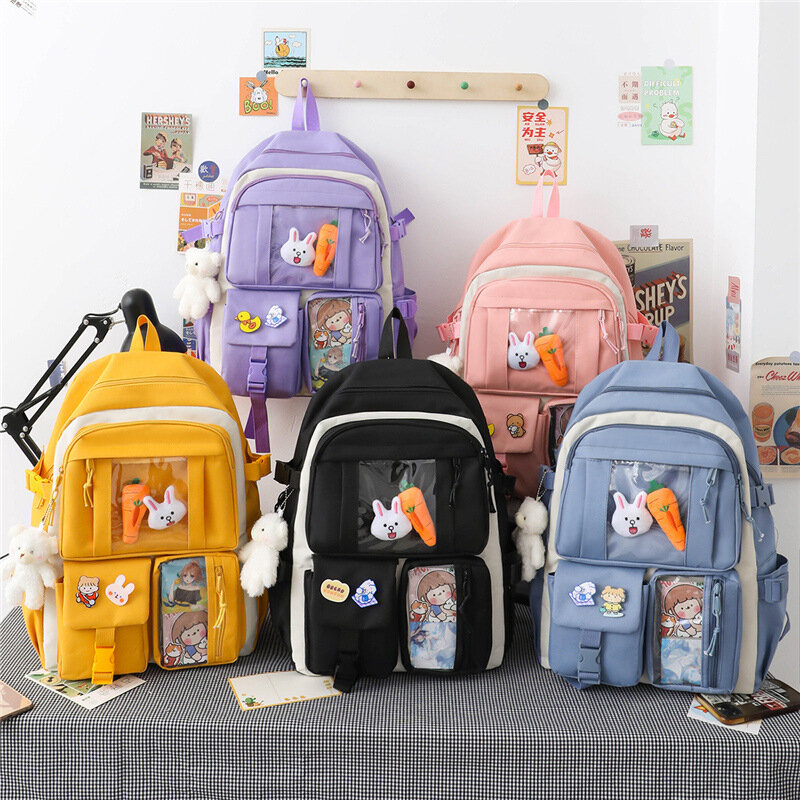 4-Pieces Fashion Women's Backpack Cute Student School Bag Canvas Large Capacity Travel Backpacks