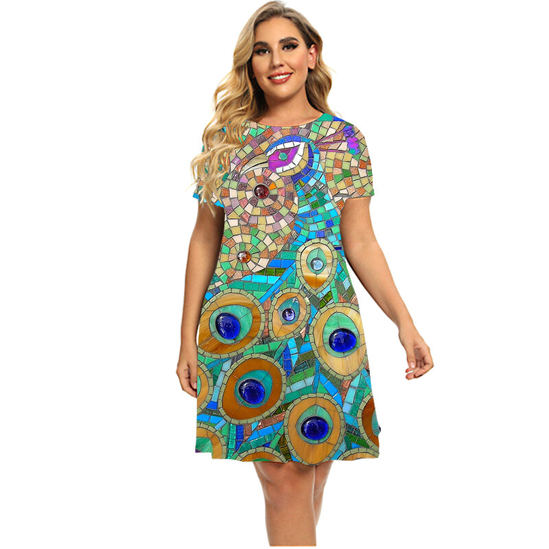 2023 nowy Vintage kobiety Boho wzór 3D sukienka z nadrukiem lato moda Casual luźne ubrania lato Plus rozmiar sukienki damskie 5XL 6XL