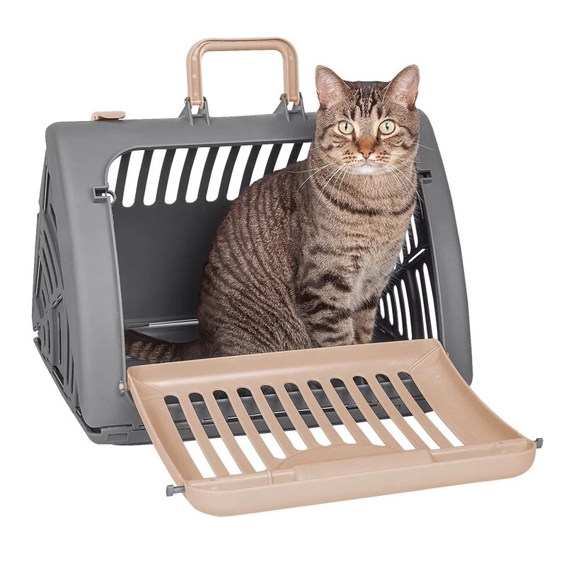 กระเป๋าใส่แมวแบบพกพาพลาสติกแบบพับได้สำหรับสัตว์เลี้ยงแมว5-25ปอนด์1ชิ้น
