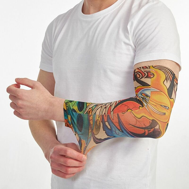 Lengan bunga Unisex pakaian olahraga elastis tato lengan tangan perlindungan matahari lari