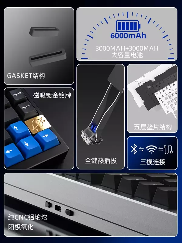 Keynouo AL75 klawiatury mechaniczne bezprzewodowe aluminiowe klawiatury Bluetooth 3 tryby Hot Swap uszczelka niestandardowe klawiatury do gier Rgb