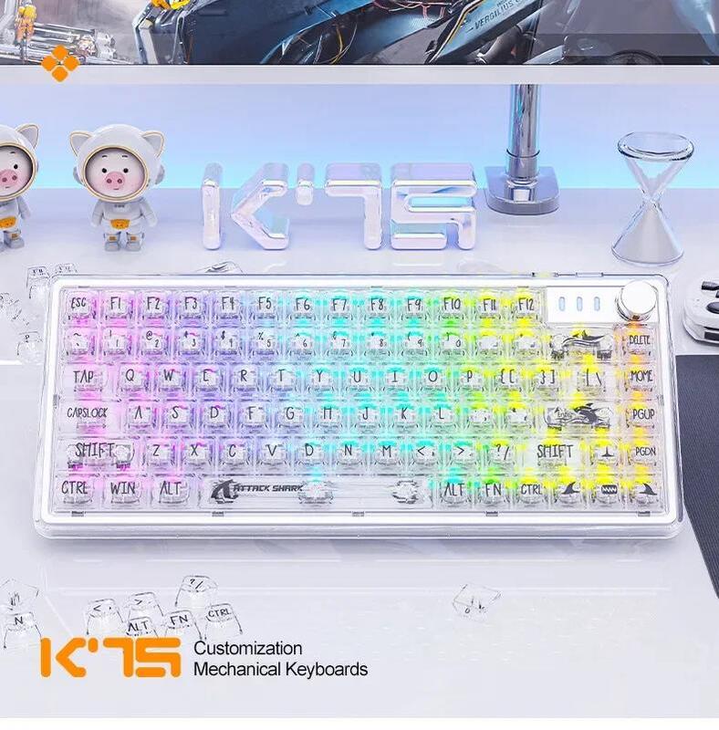Attack Shark K75 Transparent Mechanical Keyboard 82 Key Usb Wired Rgb Hot Plug Game Machine Electronic Sports Keyboard