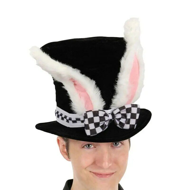 Детская Мужская взрослая черная бархатная шляпа с ушками Кролика модные высококачественные украшения костюм Праздничная шляпа Удобная Милая
