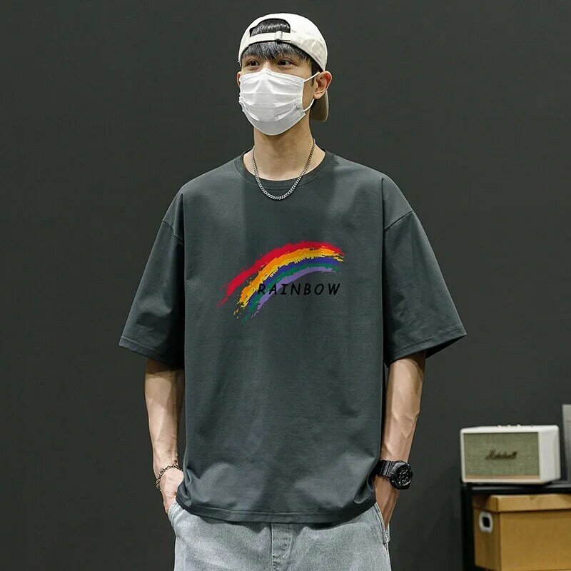 Camiseta de manga corta con estampado de High Street para hombre, ropa informal holgada con cuello redondo, 2024