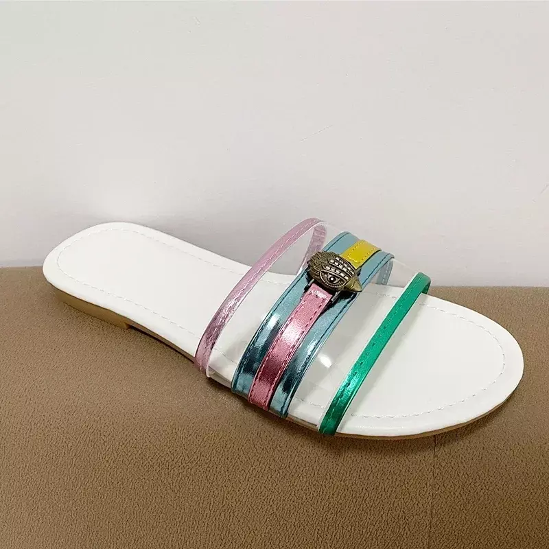 런던 앵글 헤드 웨이브 스트라이프 슬리퍼, 여름 플랫 슈즈, 패션 디자인 슬립온 슬라이드, 야외 샌들 슬리퍼, 2024 신상