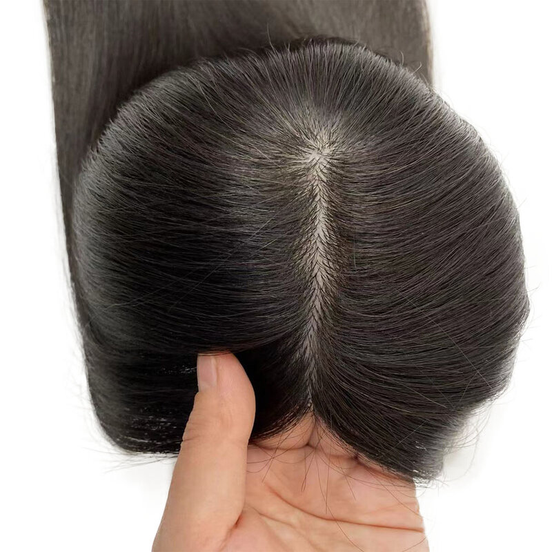 15x16CM Topper per capelli umani europei Base in pelle di seta ondulata parrucchino estensione dei capelli vergini con clip in posticci per le donne Overlay