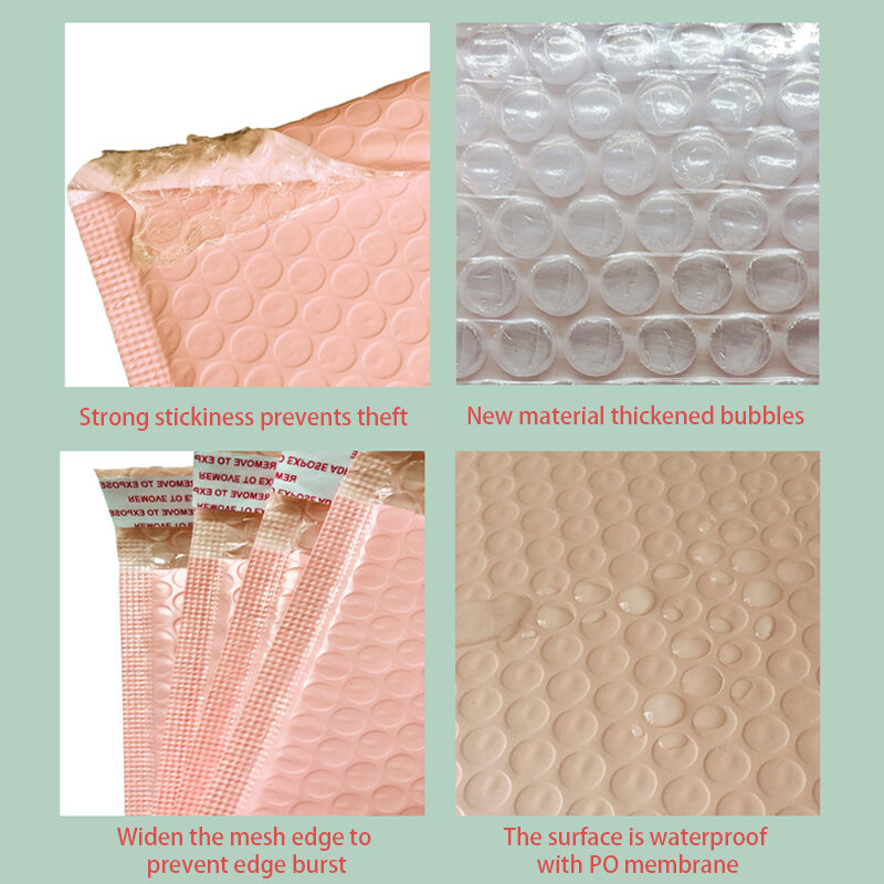 Sobres acolchados de polietileno para correo, envoltorio forrado de burbujas a granel, color rosa, 10 piezas