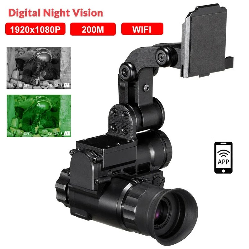 NVG10 HD الأشعة تحت الحمراء رئيس شنت نظارات للرؤية الليلية ، المشاهد الرقمية ، أحادية للصيد التكتيكي ، خوذة التصوير ، أبيض وأسود ، 1-6X