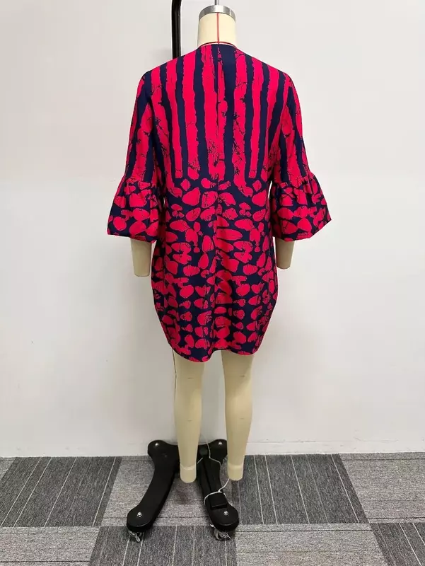 Afrikaanse Plus Size Jurken Voor Vrouwen Zomer Afrikaanse 3/4 Mouw Polyester Print Feest Avond Mini Jurk Dashiki Africa Kleding