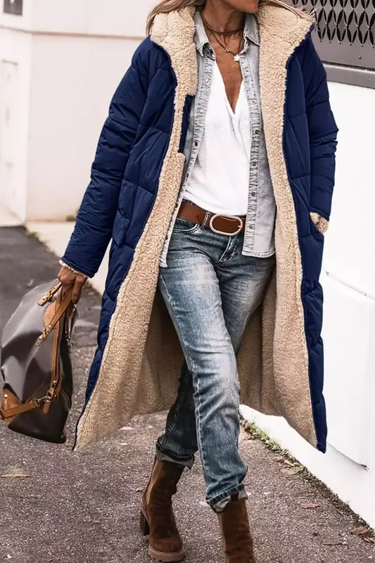 여성용 파카 2023 단색 후드 코튼 패딩 재킷, 긴팔 양면 착용, 슬림 템퍼러먼트 카디건 코트