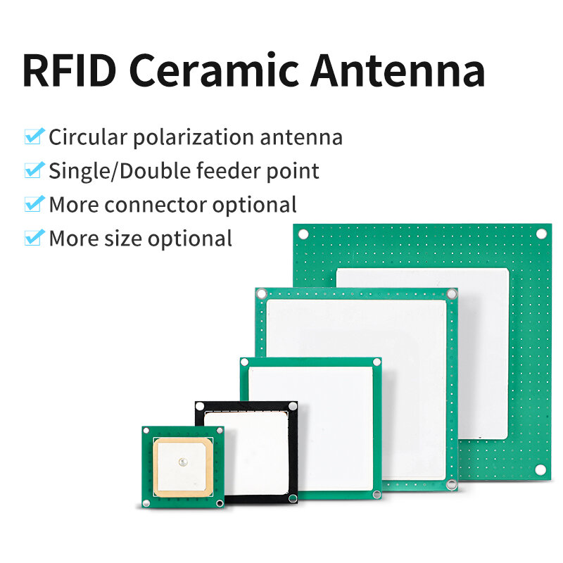 Ukuran Penuh Konektor Buatan Khusus dan Panjang Kabel UHF RFID 860-960Mhz 1-5.5dBi Antena Keramik untuk Modul Pembaca