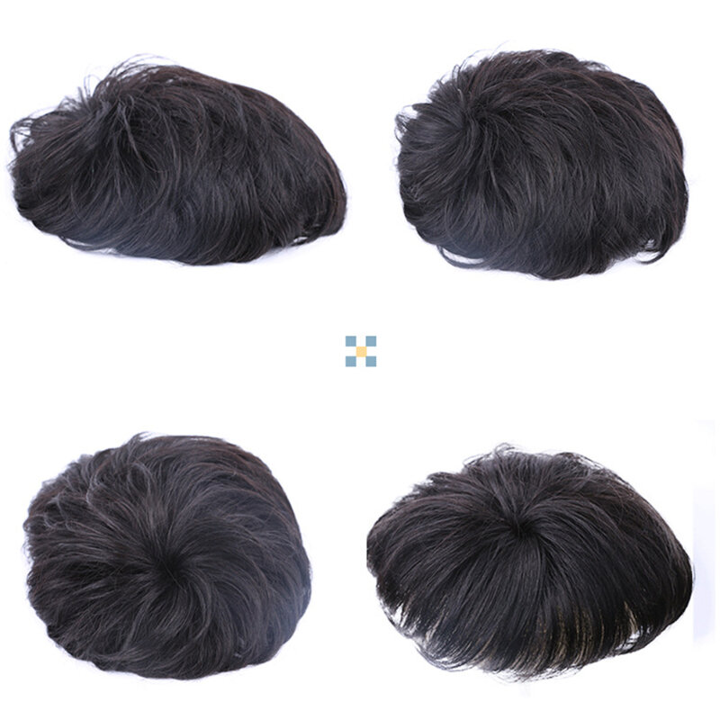 Fashion Short Fluffy Human Hair Wigs 100% for Man Wig Natural Invisible Straight Hairs Extension Head Cover for Daily Use