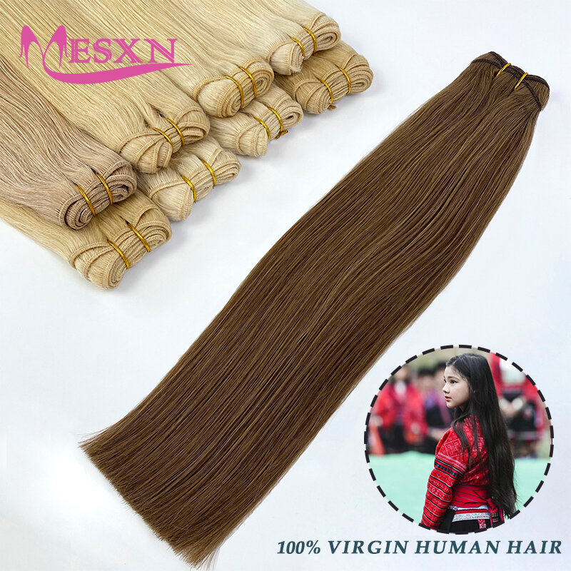 Mesxn-バージン人間の髪の毛のweifts、エクステンション、ヘアウィーブバンドル、本物の天然毛、ストレート、ブラック、ブラウン、ブロンド、非常に厚い