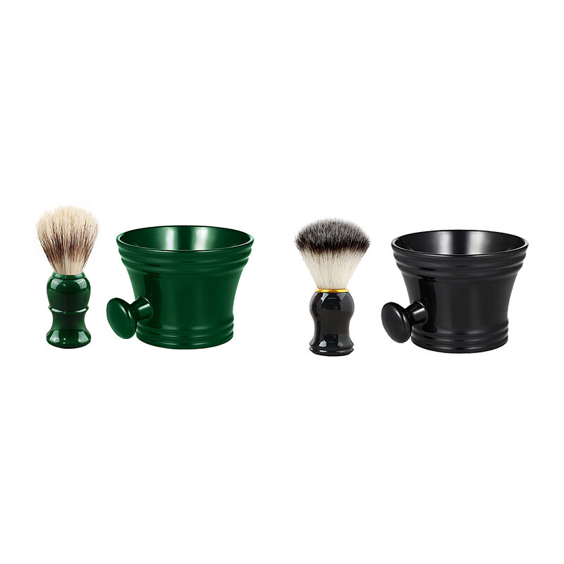 1set Soap Bowl +beard Brush Plastic Shaving Brush Bowl For Men's Beard Care Soap Foam Mug Bowl With Handle Facial Cleaning Tools