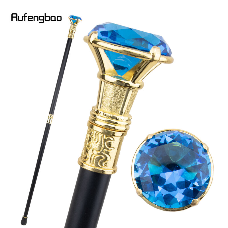 Diamante azul tipo bengala dourada, Bastão decorativo de moda, Cavalheiro elegante Cosplay Cane Knob Crochet, 93cm