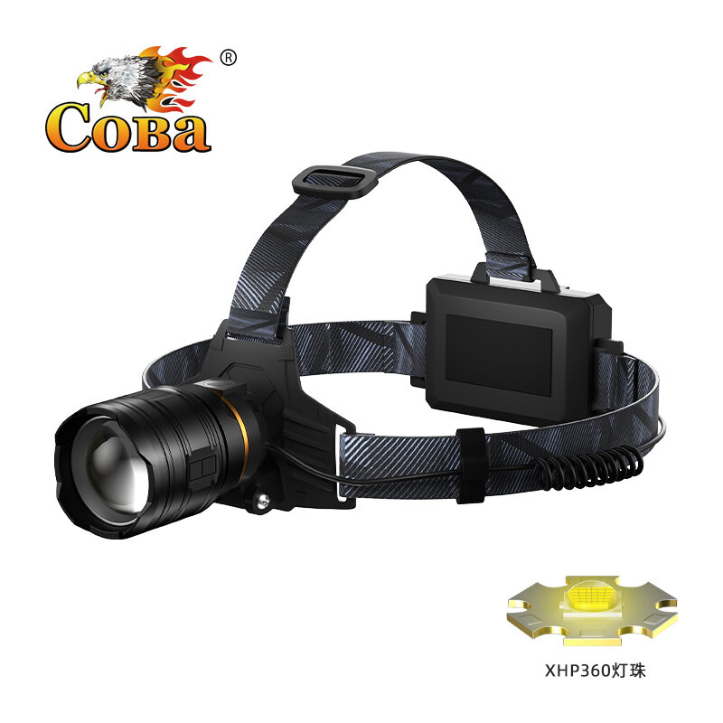 COBA-linterna de cabeza potente XHP360, Faro de 36 núcleos, recargable con ZOOM 18650, Faro de pesca de alta potencia
