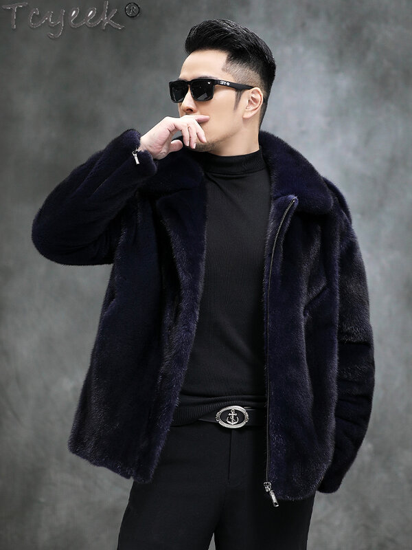 Tcyeek-abrigo de piel de visón Natural para Hombre, chaqueta de motocicleta a la moda, ropa de alta gama, Chaquetas de piel Real para Hombre, Invierno