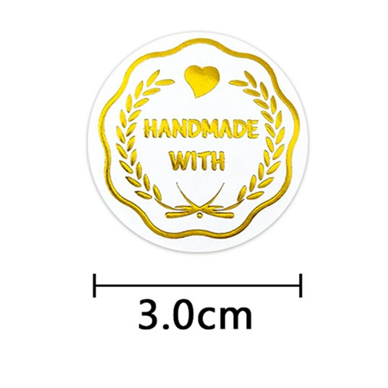 100-500pcs Thank You Stickers 3cm Gold Foil Handmade with Love Stickers for Business Mailers, Packaging Boxes, Envelopes, Gift 