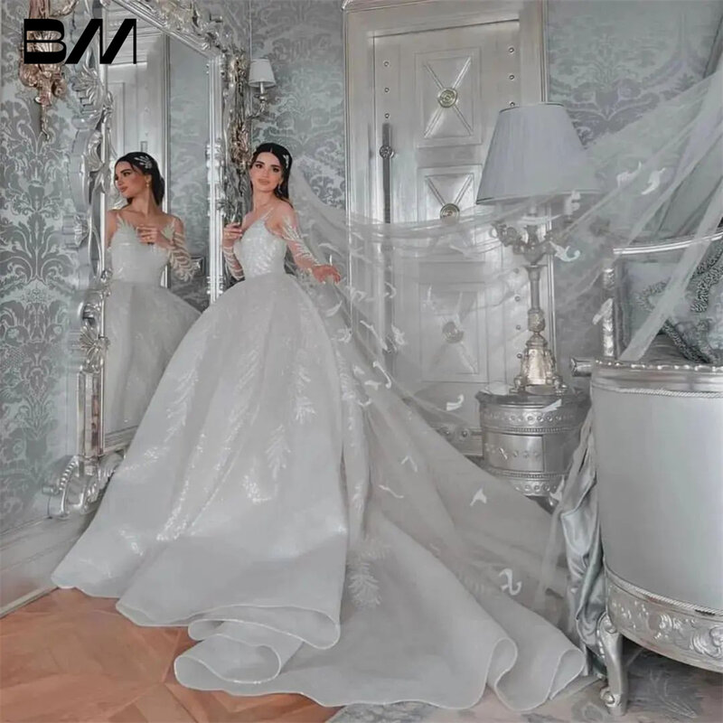 환상적인 긴팔 웨딩 원피스, 절묘한 신부 드레스, 신부용 볼 가운, 2024 로브 드 마리