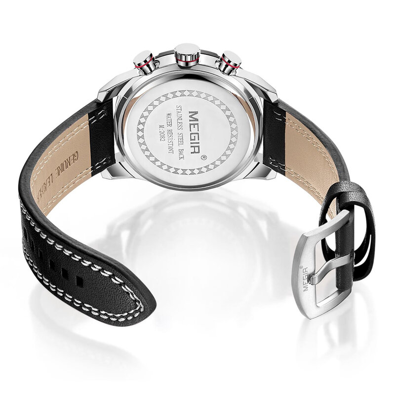 MEGIR-Montres à quartz de sport étanches pour hommes, montres-bracelets chronographe en cuir, 2062,2081,2082,2076,2103,2094,2070