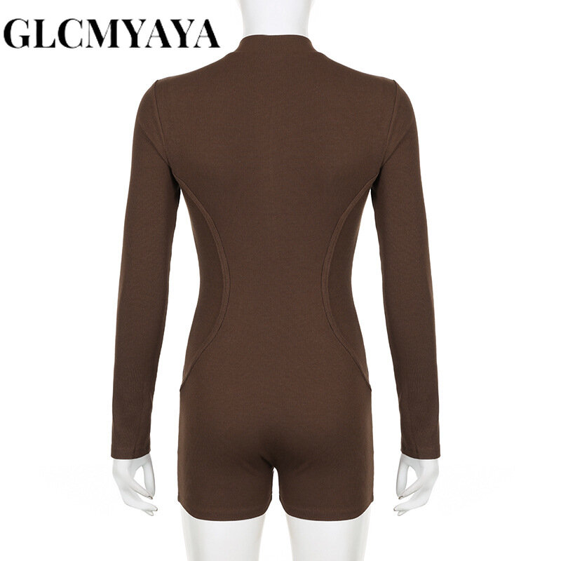 GLCMYAYA-monos ajustados de cintura alta para mujer, petos de manga larga con cuello redondo y cremallera, 2023