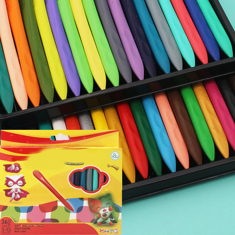 ดินสอสีเทียนทรงสามเหลี่ยมสำหรับเด็กวัยหัดเดิน12/24/36สีที่ไม่แตกหักไม่เป็นพิษง่ายต่อการถือดินสอสีสำหรับเด็กปลอดภัย