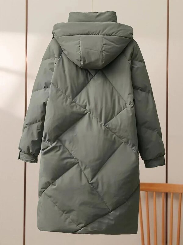 Jaket panjang Down katun wanita, Luaran mantel berkerudung musim dingin tebal hangat 2023