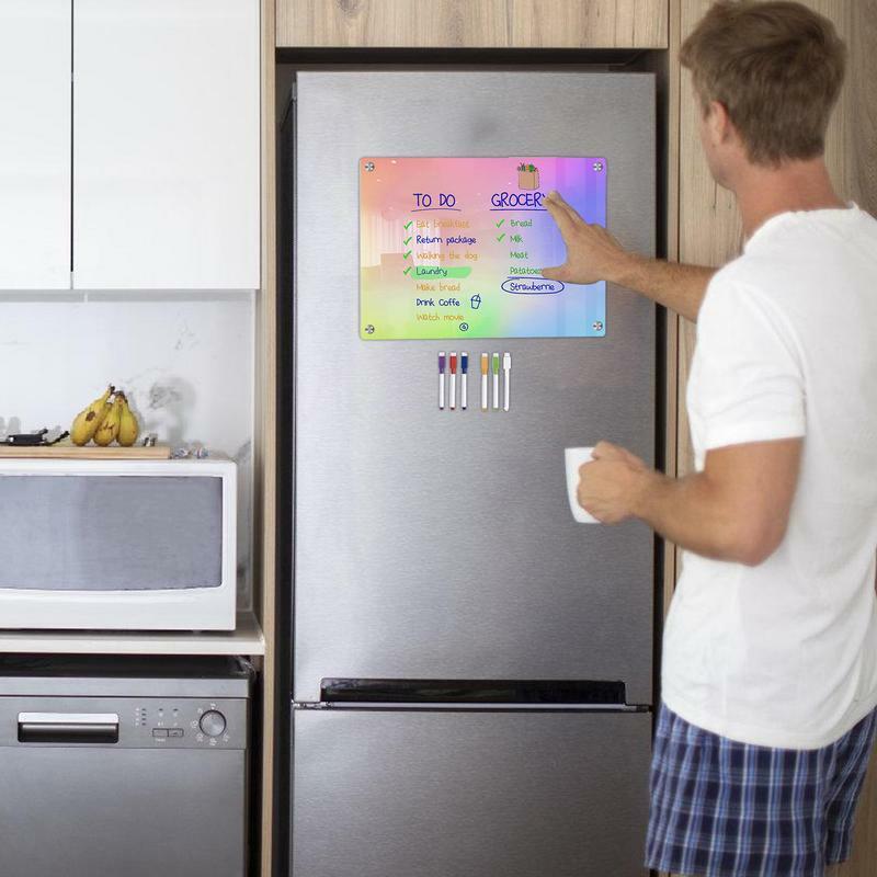 냉장고 플래너 자석 아크릴 자석 냉장고 플래너, 지울 수 있는 장식 플래너 메모, 6 개의 화이트보드 마커, 다기능