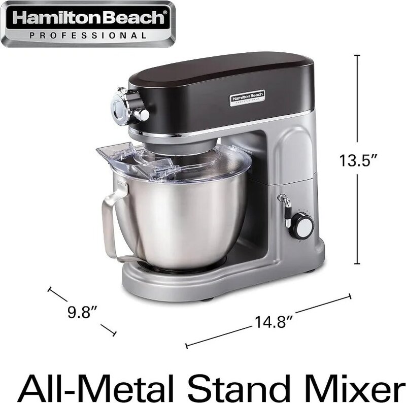 Hamilton Beach Professional All-Metal Stand Mixer with Specialty Attachment Hub, 5 Quart Bowl, 12 Speeds, Includes Flat Beater,