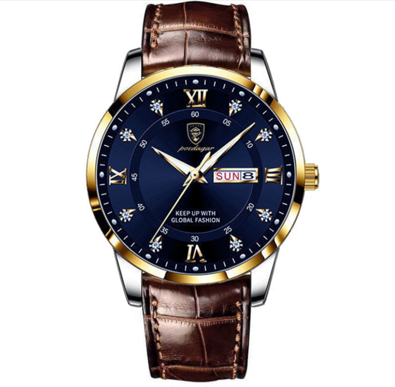 Jam tangan pria, arloji quartz ultra tipis tahan air kalender ganda bercahaya