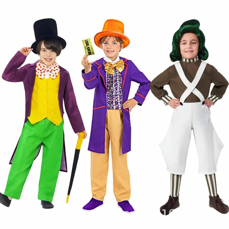 Chocolate Factory Willy Snoopy Cosplay Traje para Crianças, Uniforme Halloween, Role Play Outfit, Terno completo, Roupas Masquerade, Macacão de pano