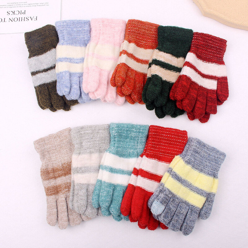 Winter Warm Gloves Women Men Warm Stretch Knit Mittens Imitation Wool Outdoor Full Finger Gloves
